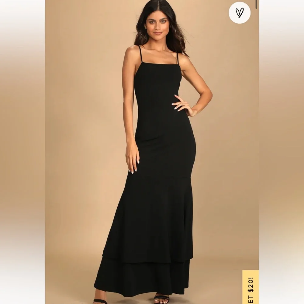 NWOT LULUS Tier and There Black Tiered Trumpet Hem Maxi Dress Size XS